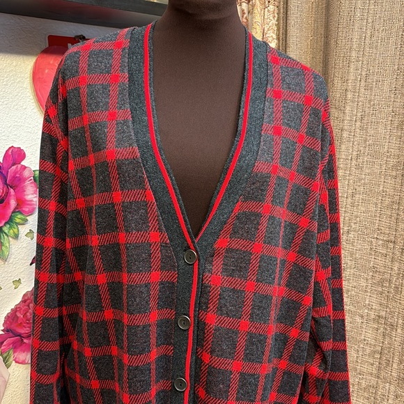 Vintage 1980’s Fire Island, long sleeve red/gray checkered knit sweater. Size L. - Picture 5 of 17